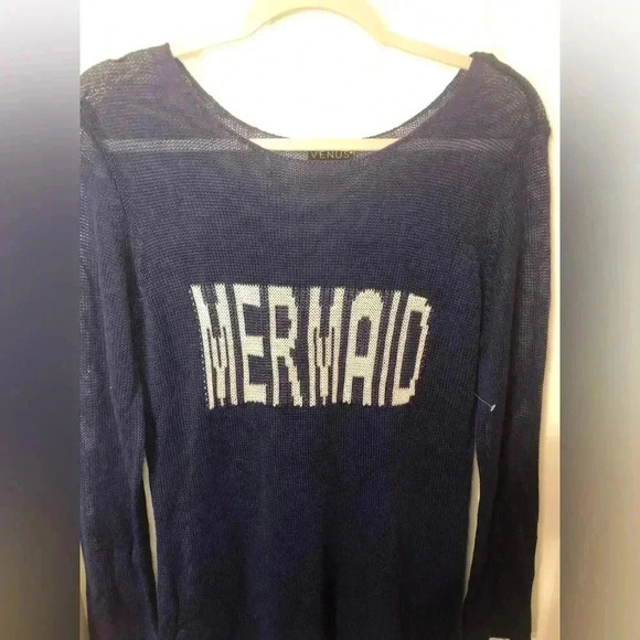 VENUS Mermaid Long Sleeve Navy Mesh Beach Coverup size Medium NWOT - Picture 10 of 15